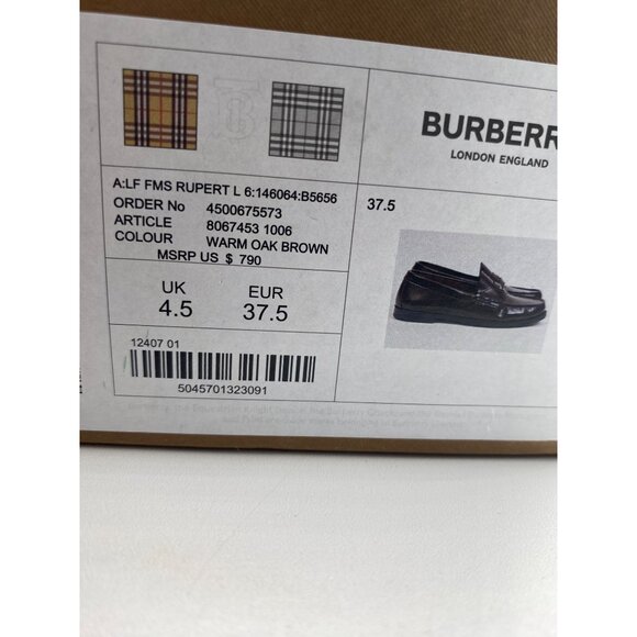 Burberry Women\'s Brown Rupert Calf Skin Penny Loafers Shoes Size 7.5B NIB